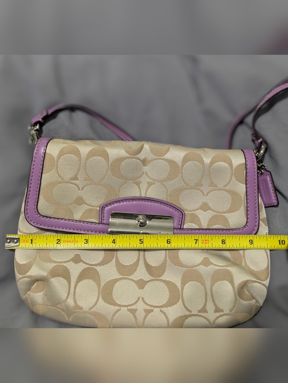 Coach Signature Canvas Shoulder Bag in Lavender Trim - Picture 6 of 6